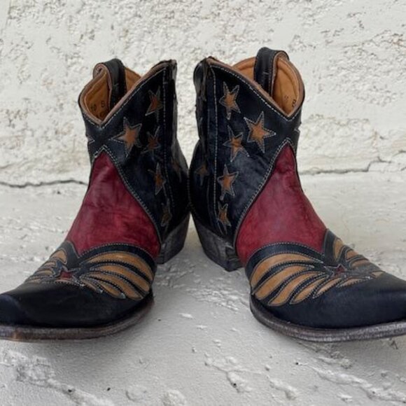 OLD GRINGO UNITED SHORT ZIPPER RED/BLUE/BONE ANKLE BOOTS BL2976-1 women's 10B - Picture 1 of 16